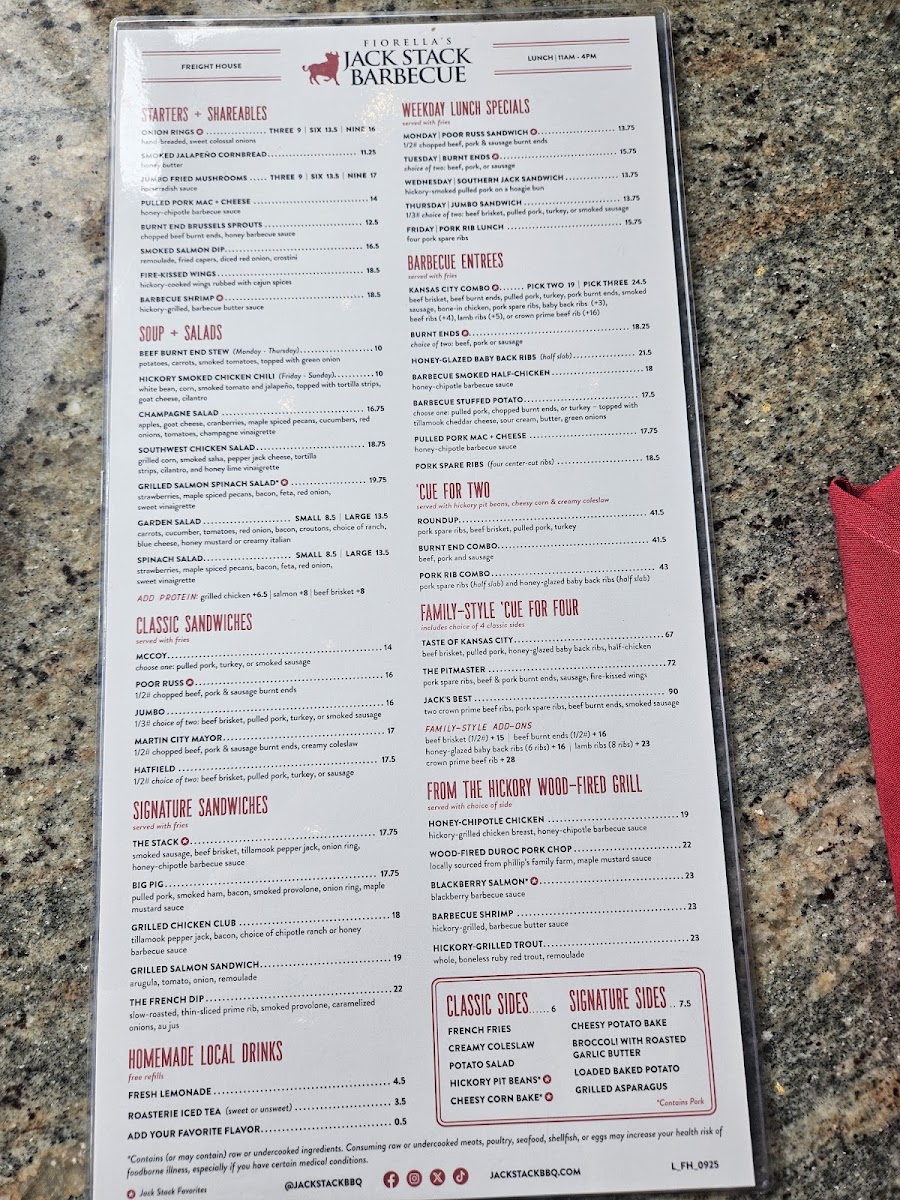 Jack Stack Barbecue - Freight House Menu - Image 1